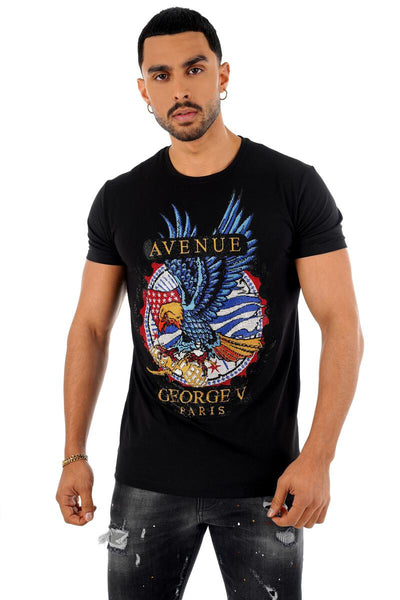 Men George V Black American Eagle Glittery Tshirt