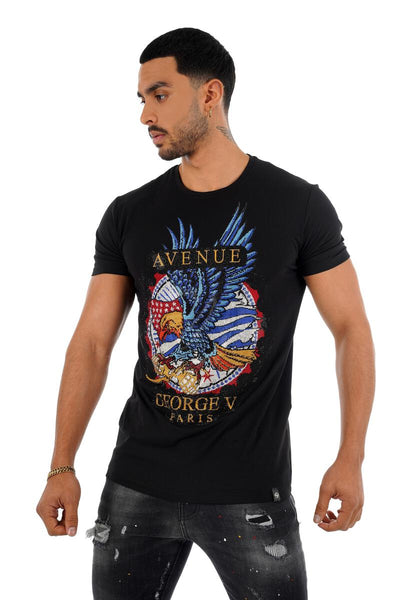 Men George V Black American Eagle Glittery Tshirt