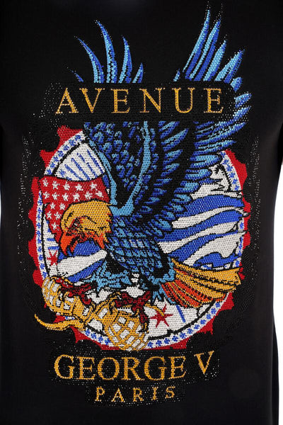 Men George V Black American Eagle Glittery Tshirt