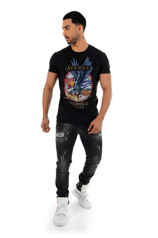 Men George V Black American Eagle Glittery Tshirt