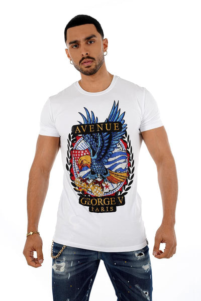 Men George V White American Eagle Glittery Tshirt