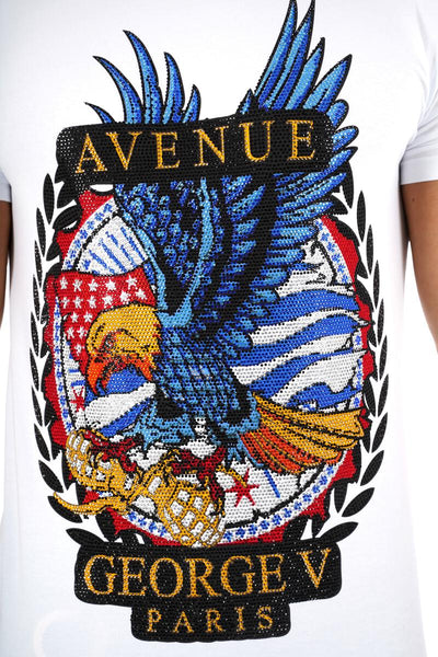 Men George V White American Eagle Glittery Tshirt