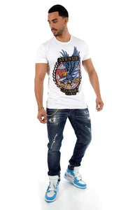 Men George V White American Eagle Glittery Tshirt