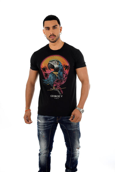 Men George V Black Colorful Patriot Glittery Tshirt