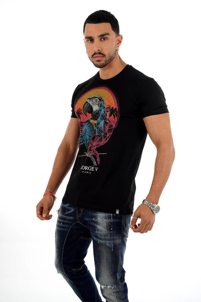 Men George V Black Colorful Patriot Glittery Tshirt