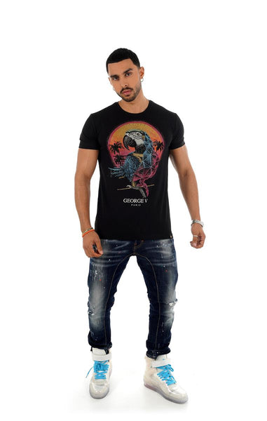 Men George V Black Colorful Patriot Glittery Tshirt