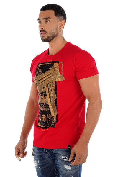 Men George V Red Cash Uzi Glittery Tshirt