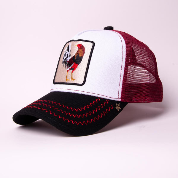 Men/ Women rooster white/burgundy trucker hat