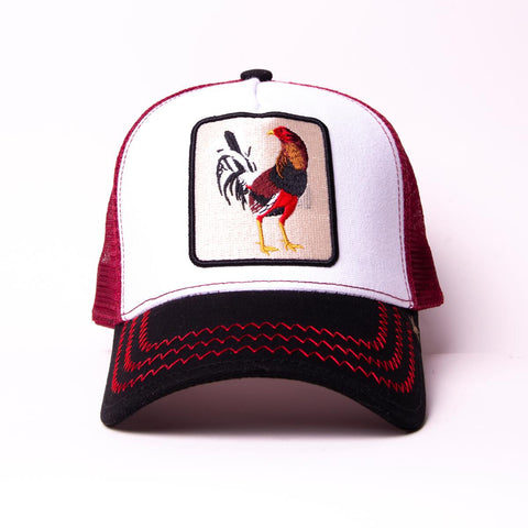 Men/ Women rooster white/burgundy trucker hat