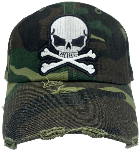 MV DAMAGED SKULL HEAD DAD HATS