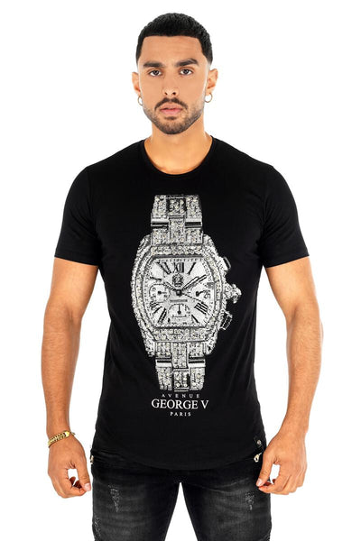 Men George V Black Timeless Glittery Tshirt