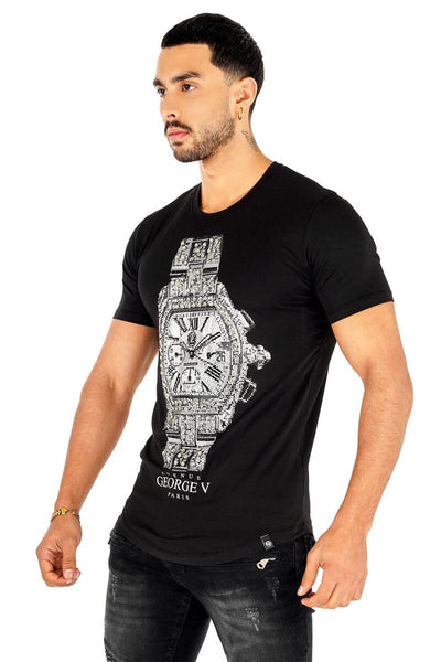 Men George V Black Timeless Glittery Tshirt