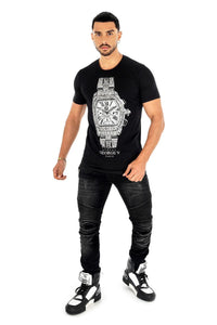 Men George V Black Timeless Glittery Tshirt