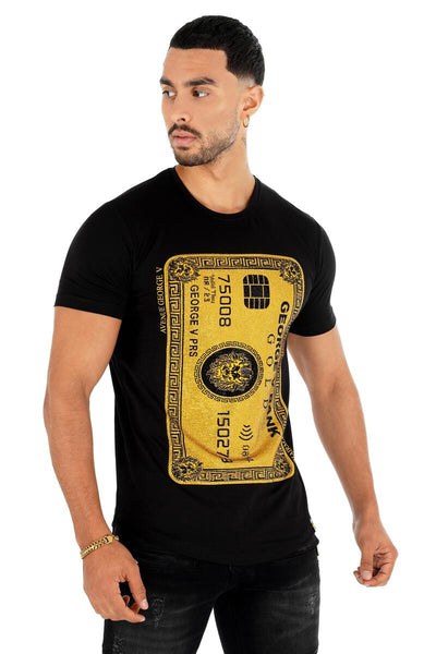 Men Black George V Gold Card Glittery Tshirt