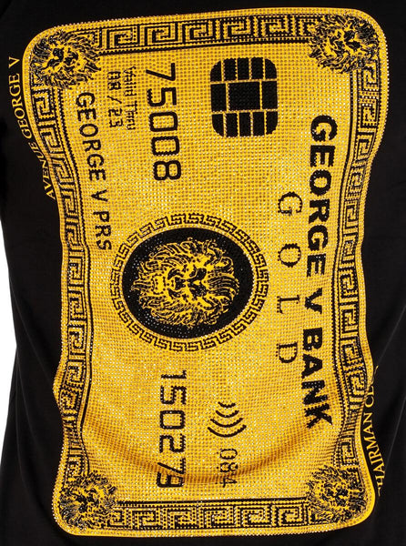 Men Black George V Gold Card Glittery Tshirt