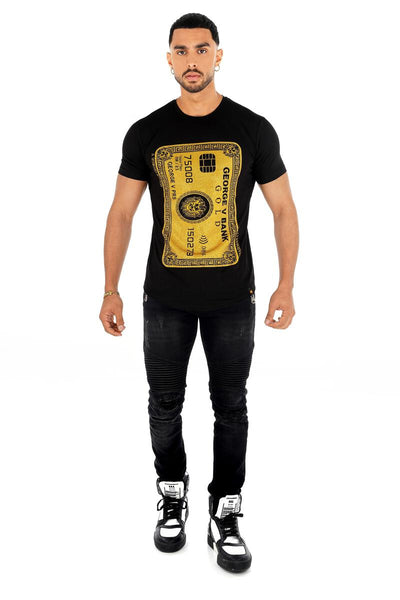 Men Black George V Gold Card Glittery Tshirt