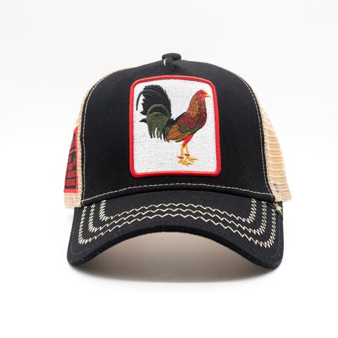 Men Gold Star Rooster rooster Black/ Khaki Trucker hat