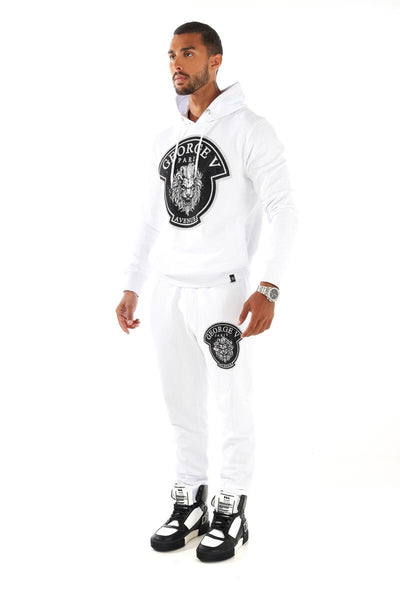 MEN GEORGE V WHITE/ BLACK SILVER LION HEAD SWEAT SUIT