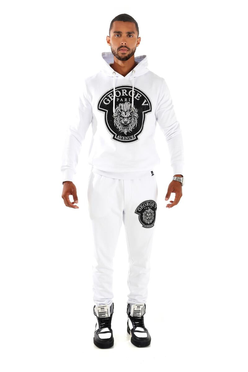 MEN GEORGE V WHITE/ BLACK SILVER LION HEAD SWEAT SUIT