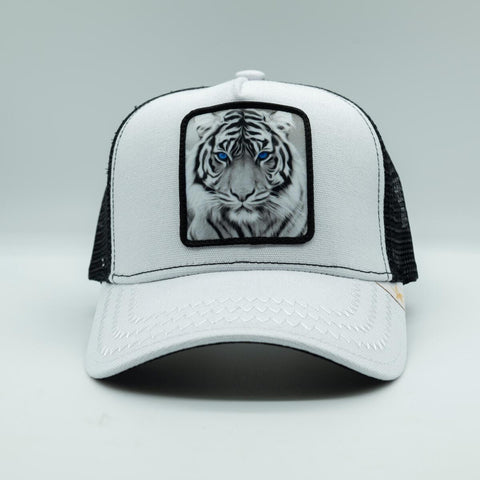 Men/ Women White Gold Star Tiger trucker hat