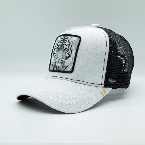 Men/ Women White Gold Star Tiger trucker hat