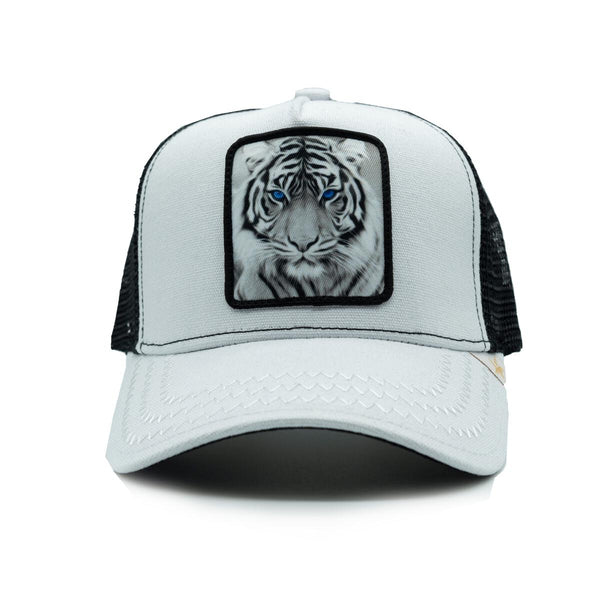 Men/ Women White Gold Star Tiger trucker hat