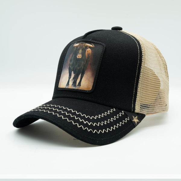 Bull Black Beige trucker hat