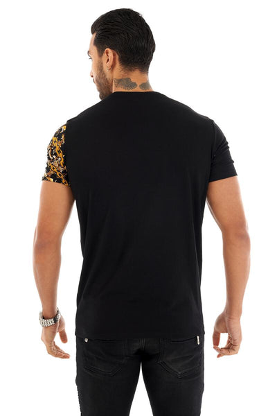 Men George V Black Silver Shoulder Tiger Glittery Tshirt