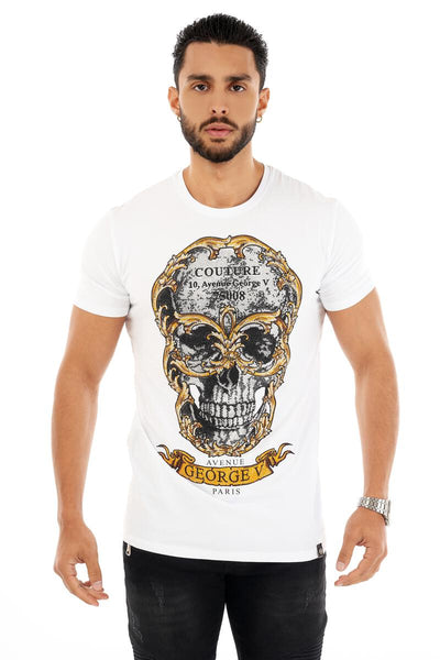 Men George V White Gold Skull Glittery Tshirt