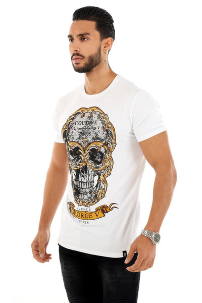 Men George V White Gold Skull Glittery Tshirt