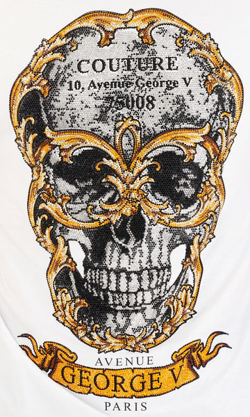 Men George V White Gold Skull Glittery Tshirt