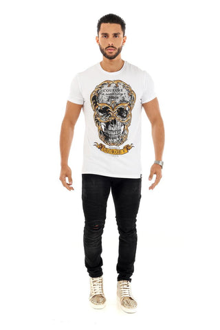 Men George V White Gold Skull Glittery Tshirt