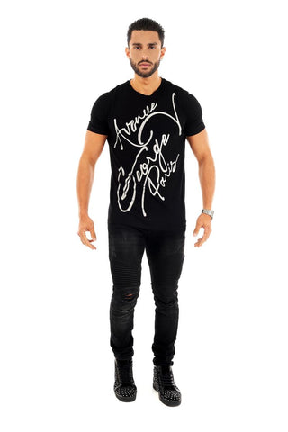 Men George V Black George V Signature Glittery Tshirt