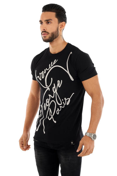 Men George V Black George V Signature Glittery Tshirt