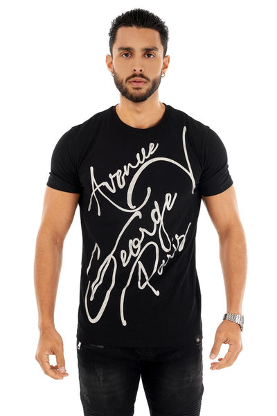 Men George V Black George V Signature Glittery Tshirt