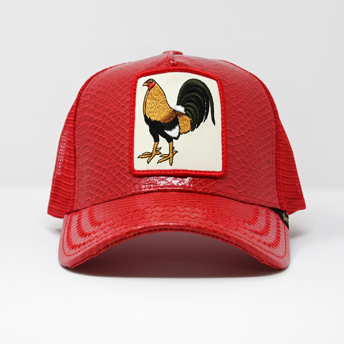 Rooster Red leather trucker