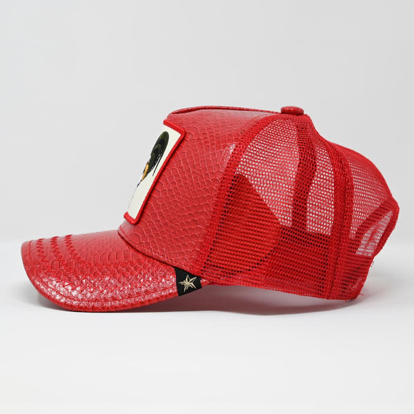 Rooster Red leather trucker