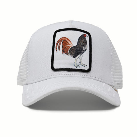 Men Gold Star Rooster rooster all white Trucker hat