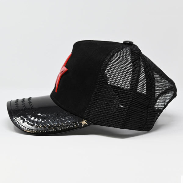 Unisex Black & Red Gold star Star logo trucker