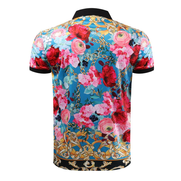 MEN BLUE CHAINS & FLOWERS BAROCCO POLO SHIRT