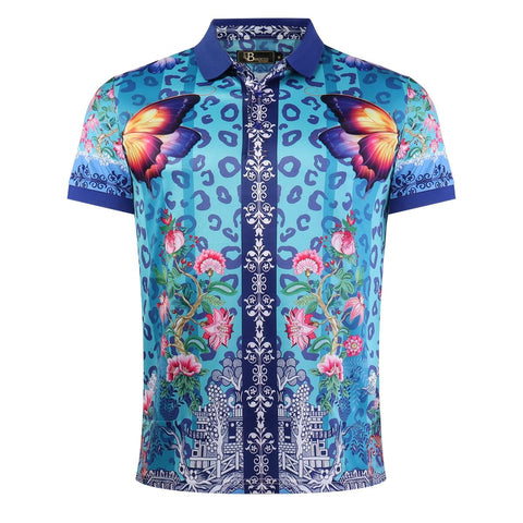 MEN TEAL BUTTERFLY BAROCCO POLO SHIRT