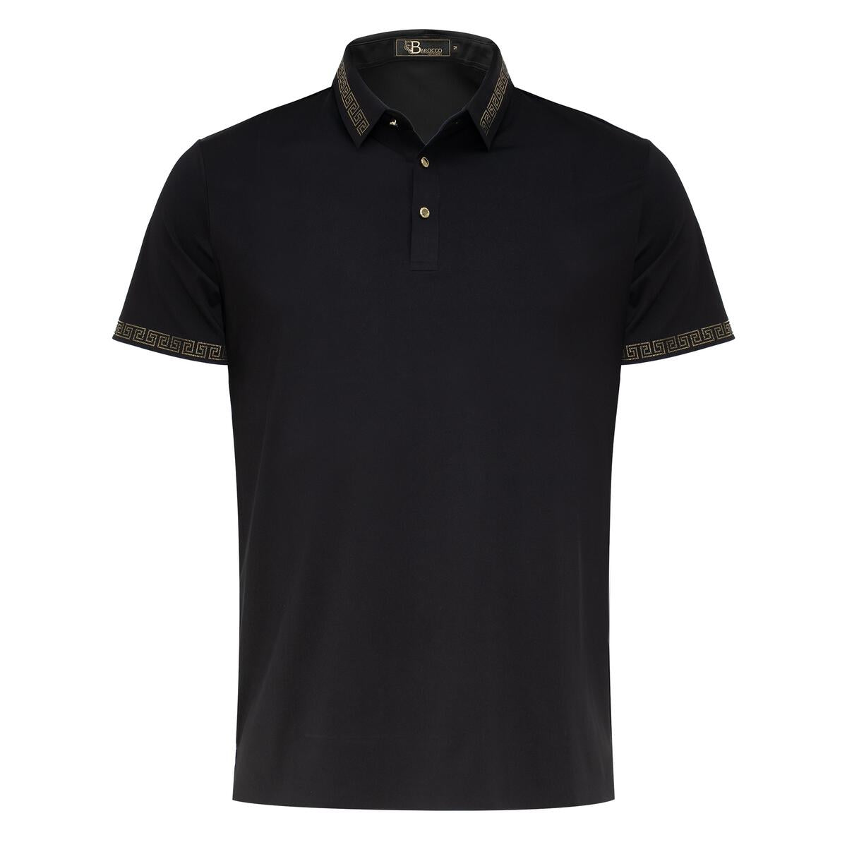 MEN BLACK/ GOLD GLITERRY COLLAR BAROCCO POLO SHIRT