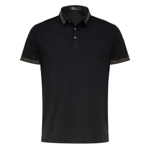 MEN BLACK/ GOLD GLITERRY COLLAR BAROCCO POLO SHIRT