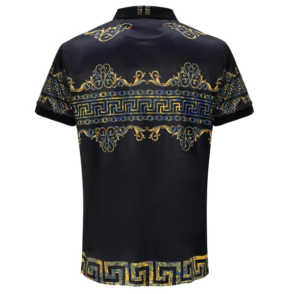 MEN BLACK GLITTER COLLARD GOLD WAVE EL BARON POLO SHIRT