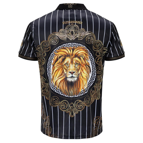 MEN BLACK GLITTER LION HEAD CENTURY PENTHOUSE POLO SHIRT