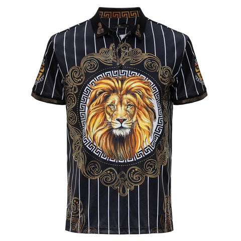 MEN BLACK GLITTER LION HEAD CENTURY PENTHOUSE POLO SHIRT