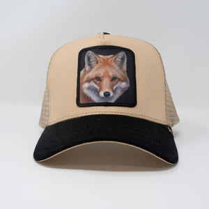 Men Gold Star Black Bill Fox Khaki trucker hat