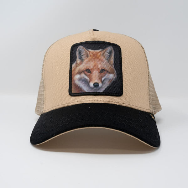 Men Gold Star Black Bill Fox Khaki trucker hat