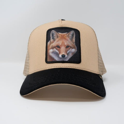 Men Gold Star Black Bill Fox Khaki trucker hat