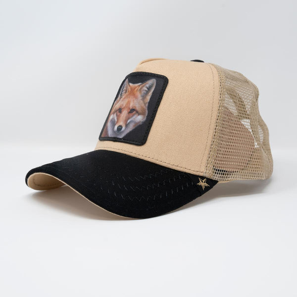 Men Gold Star Black Bill Fox Khaki trucker hat